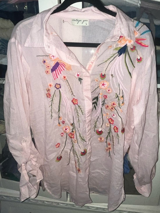 Vintage Goa Tops - 🌺NWOT size LG boutique brand Vintage Goa  Embroidered Floral Button Down Shirt